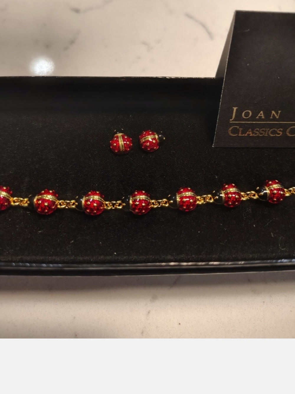 Joan Rivers Red Ladybug Bracelet and Stud Earrings with Gold Accents